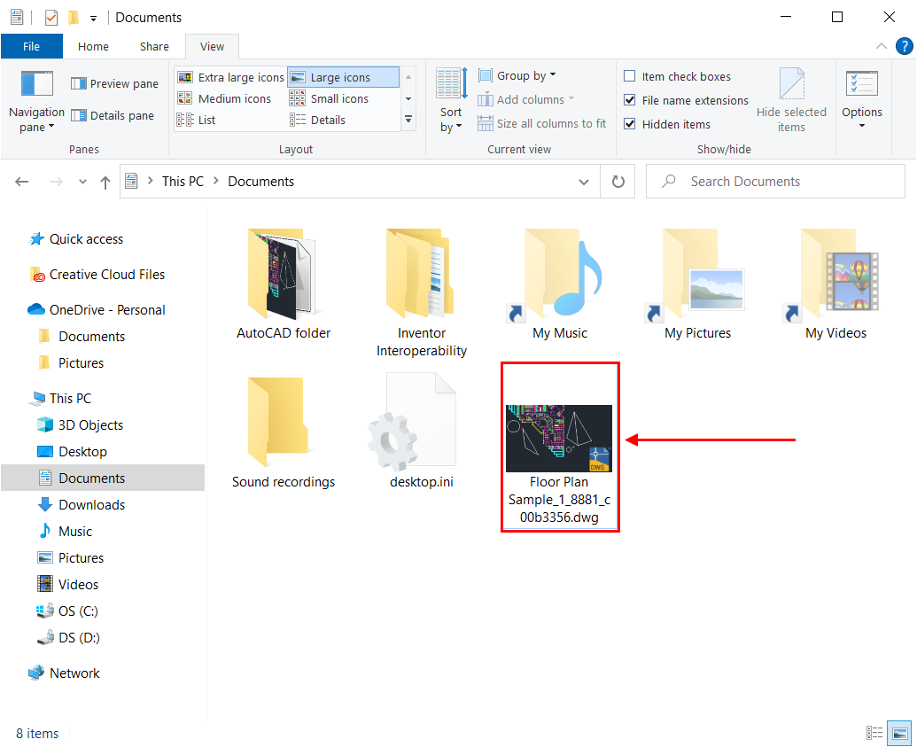Renamed drawing file in File Explorer