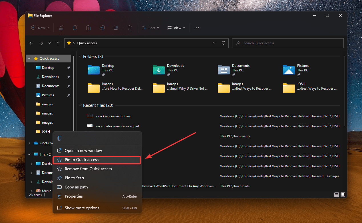 adding folders to quick access