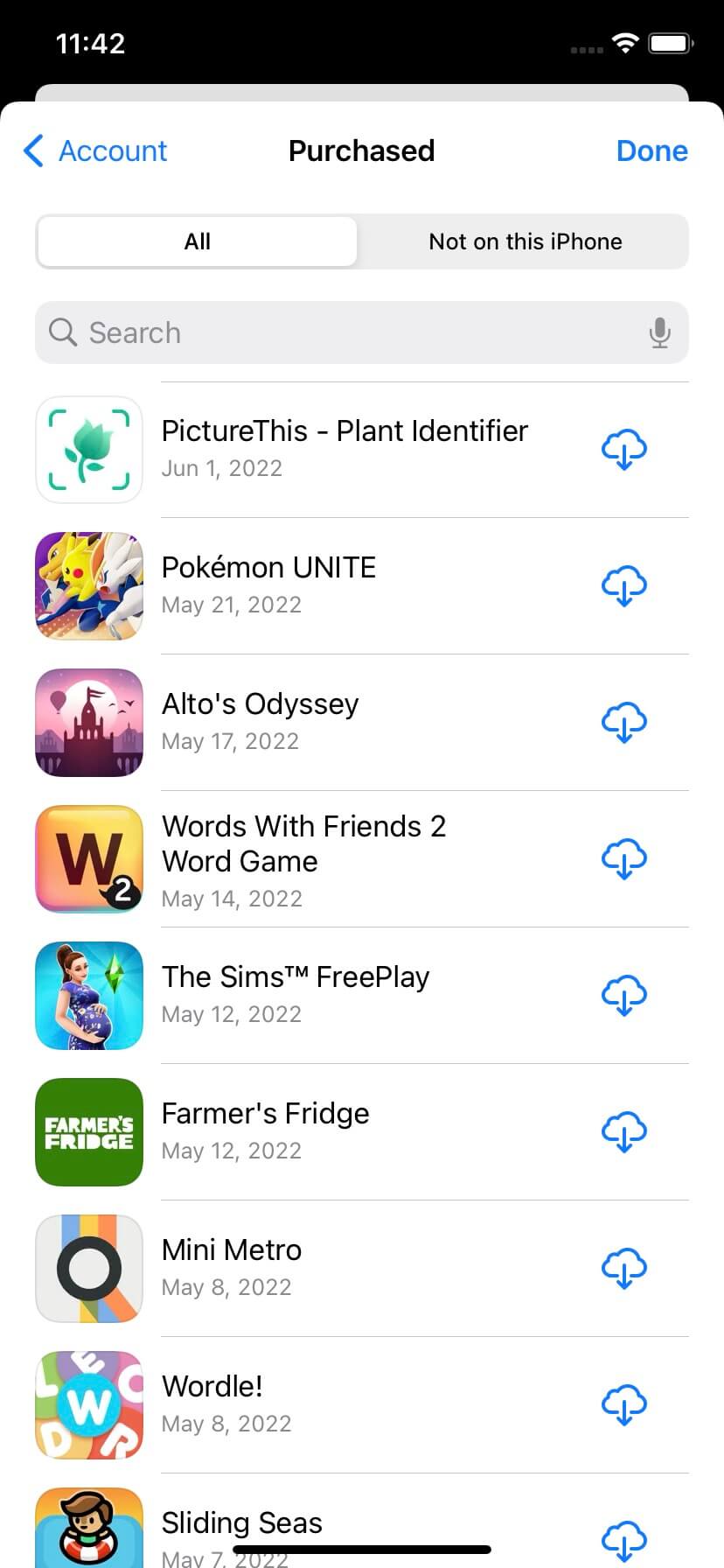app store purchased list