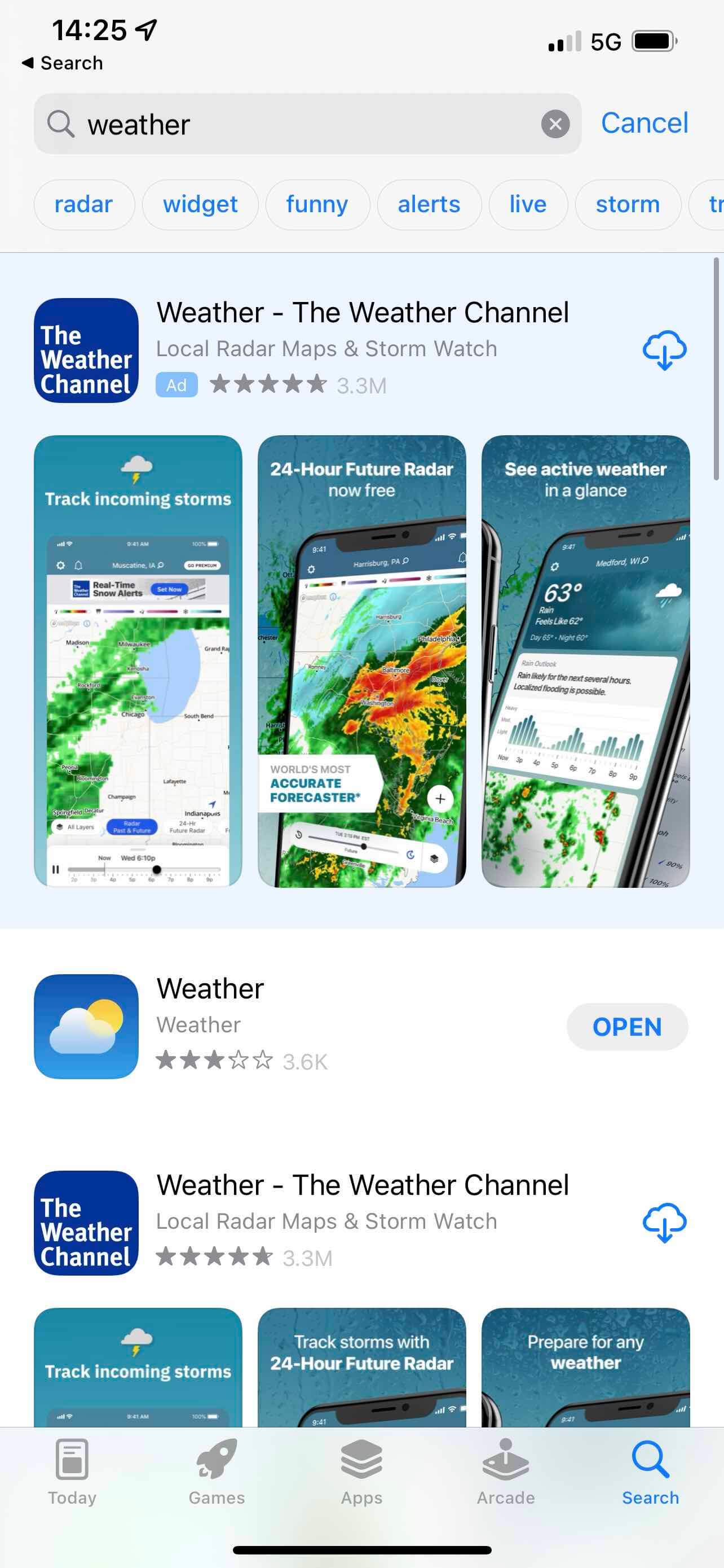 app store search results