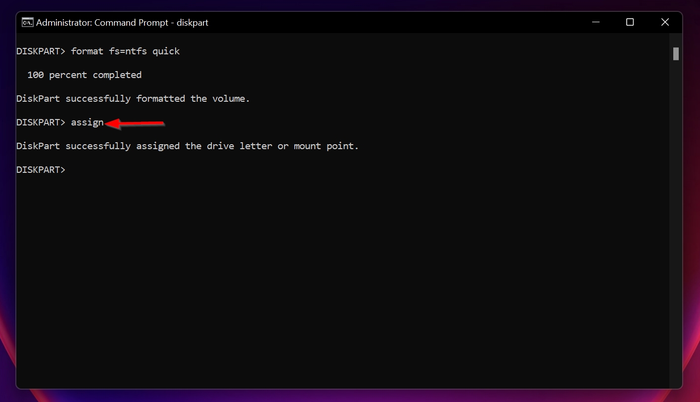 The assign command in Command Prompt