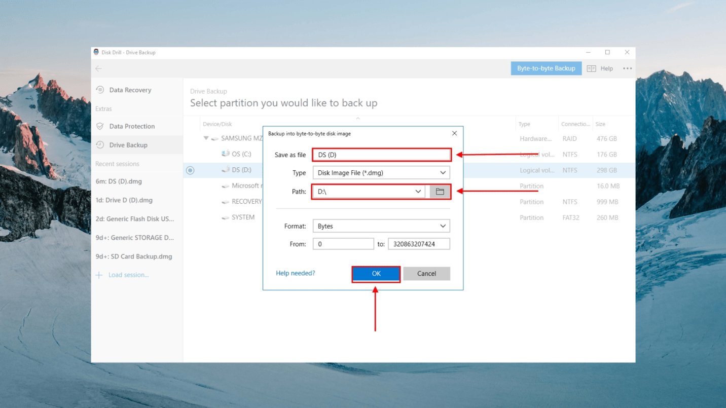 starting the byte to byte backup process