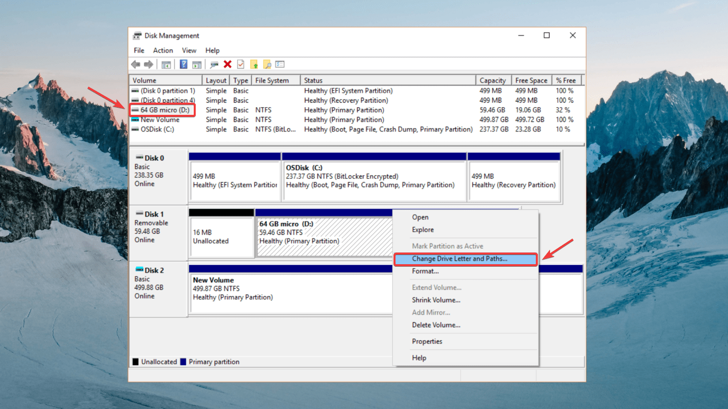 changing drive letter from disk management