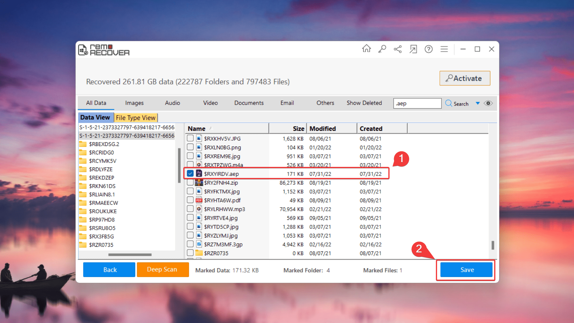 executing a deep scan in remo recover