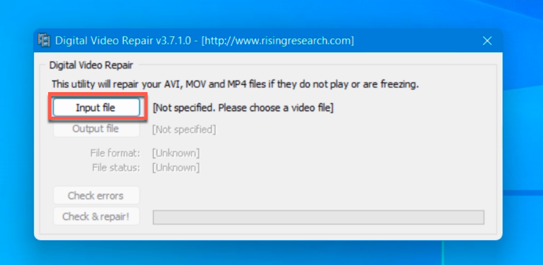 digital video repair click on input file