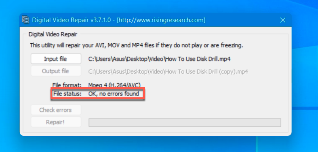 digital video repair status ok