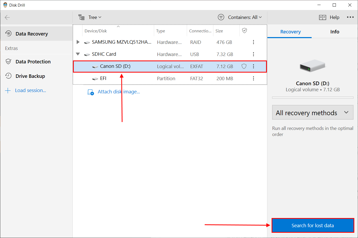 disk selection window in Disk Drill