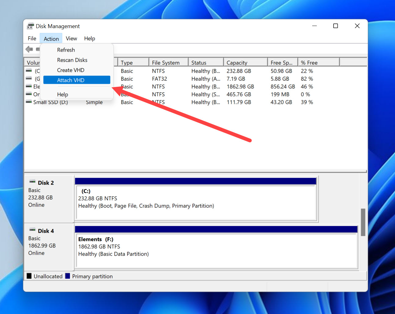 disk management attach vhd