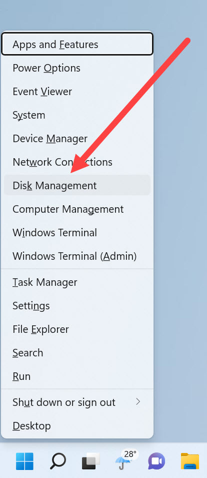 disk management windows 11 launch