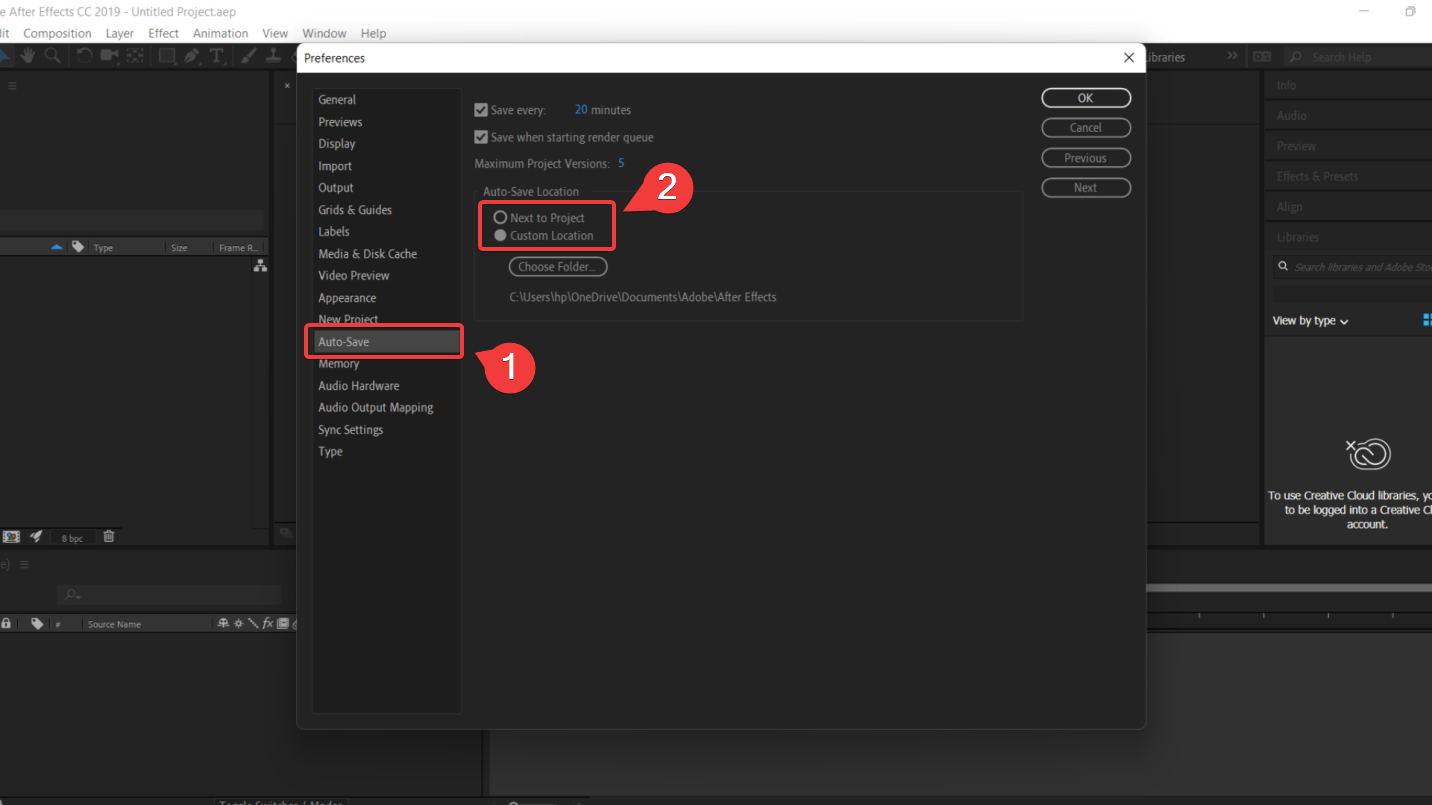 enabling autosave feature on after effects