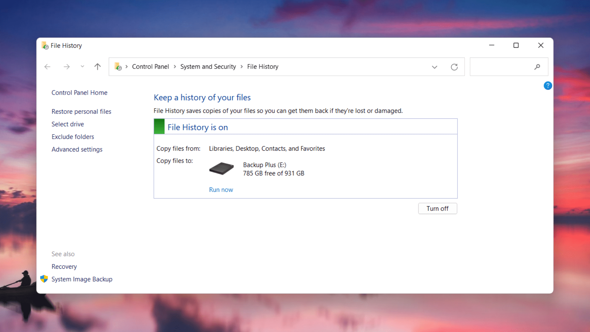 enabling file history option