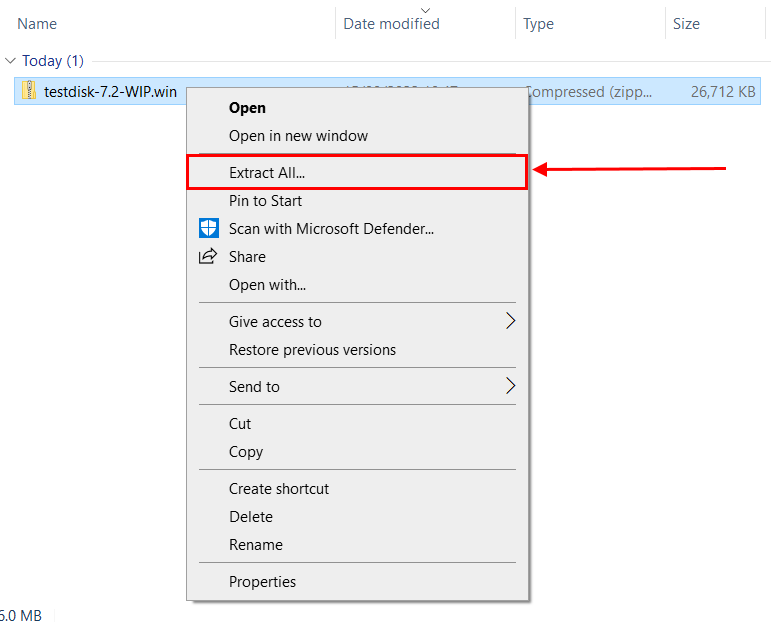 extract button in file explorer