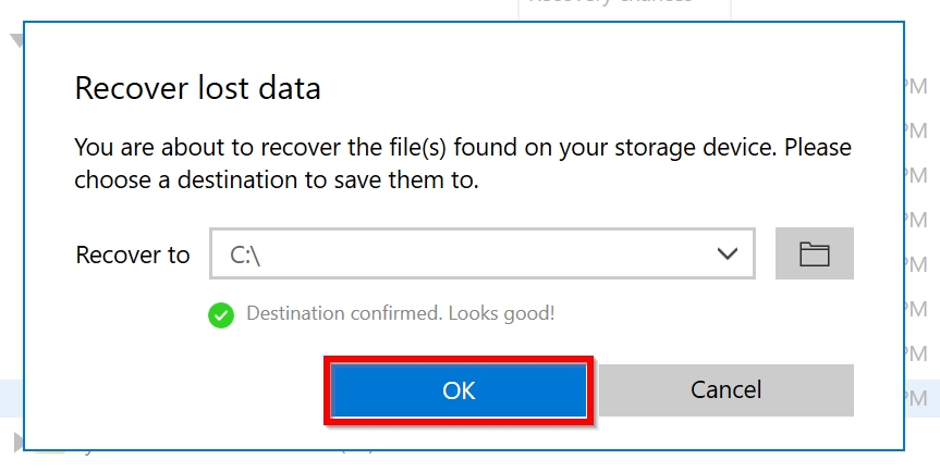 Recovery destination selection in Disk Drill.
