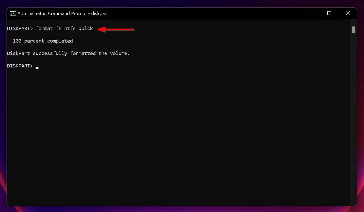 The format command in Command Prompt.
