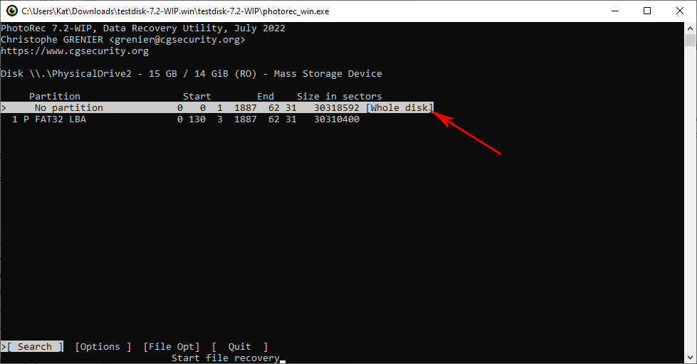 photorec no partition