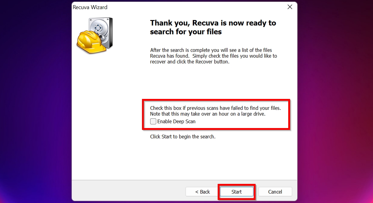 Deep scan option in Recuva.