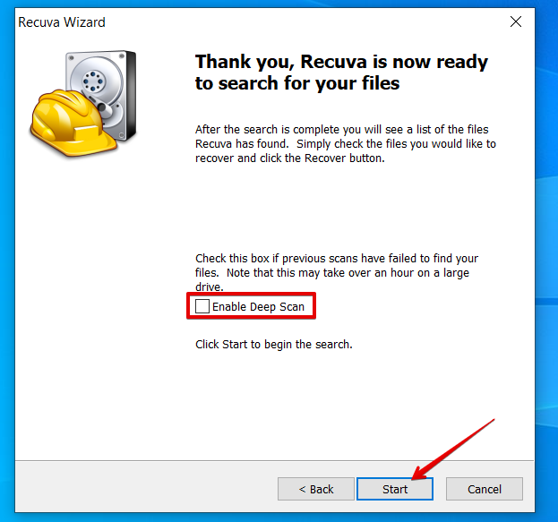 recuva enable deep scan