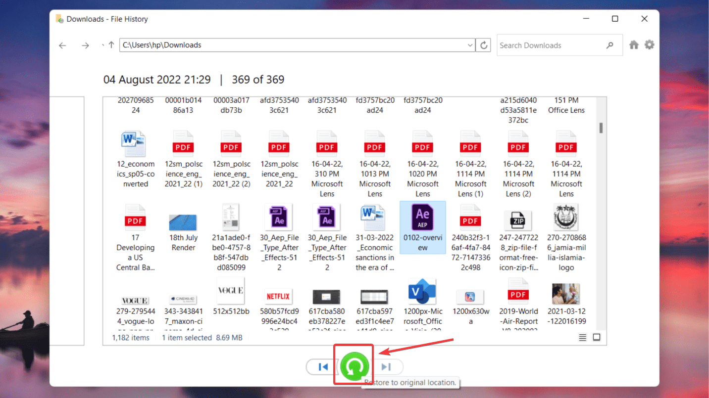 restoring data from file backup