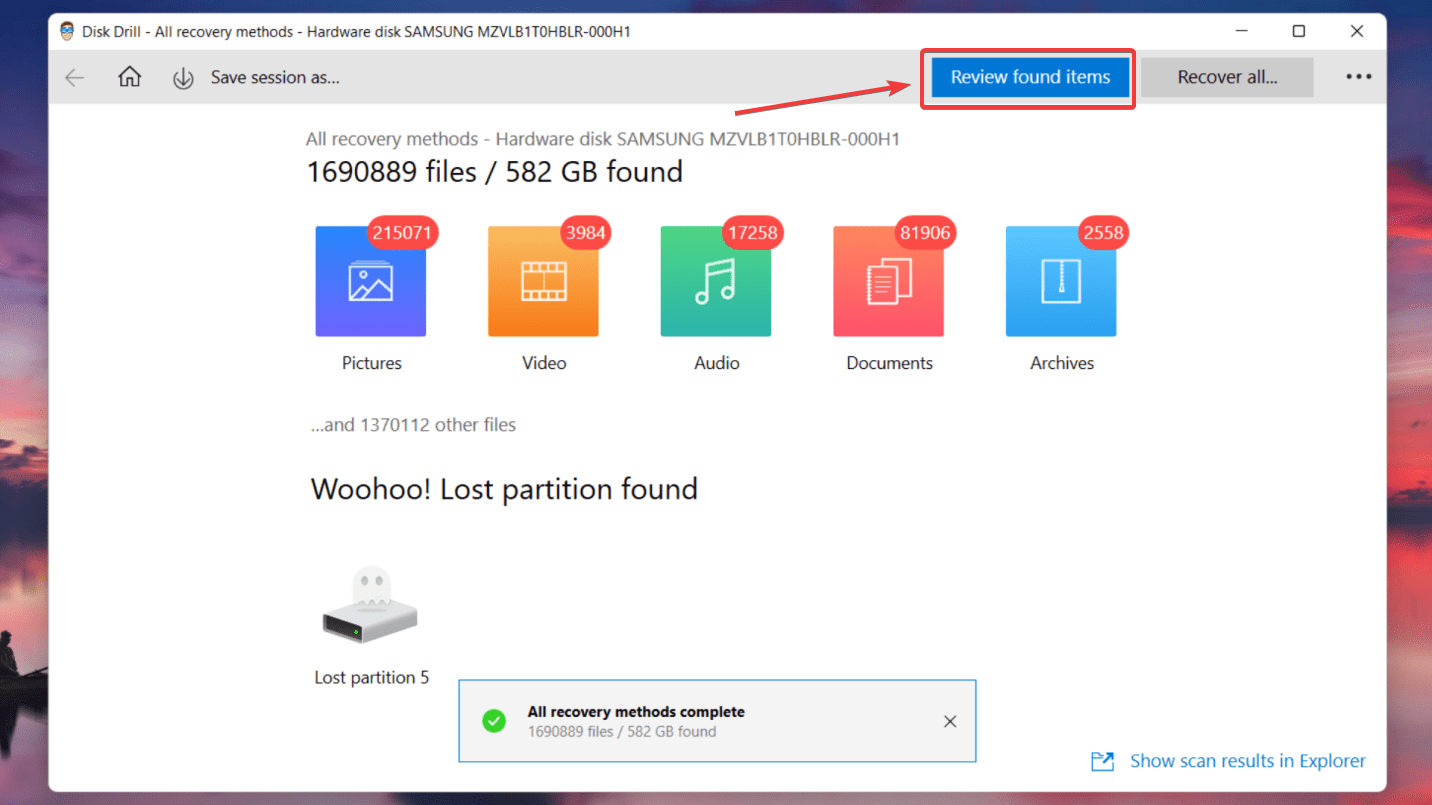 reviewing found files on disk drill