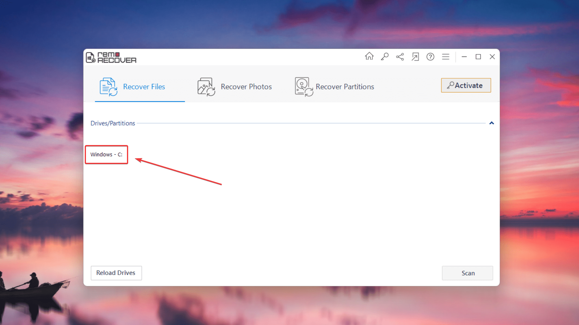 selecting drive on remo recover