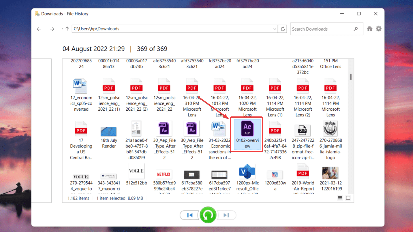 selecting files for recovery