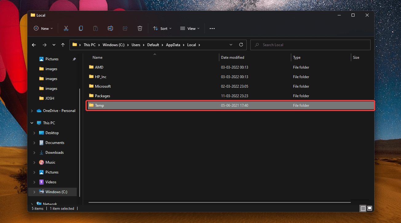 accessing the temp folder in windows