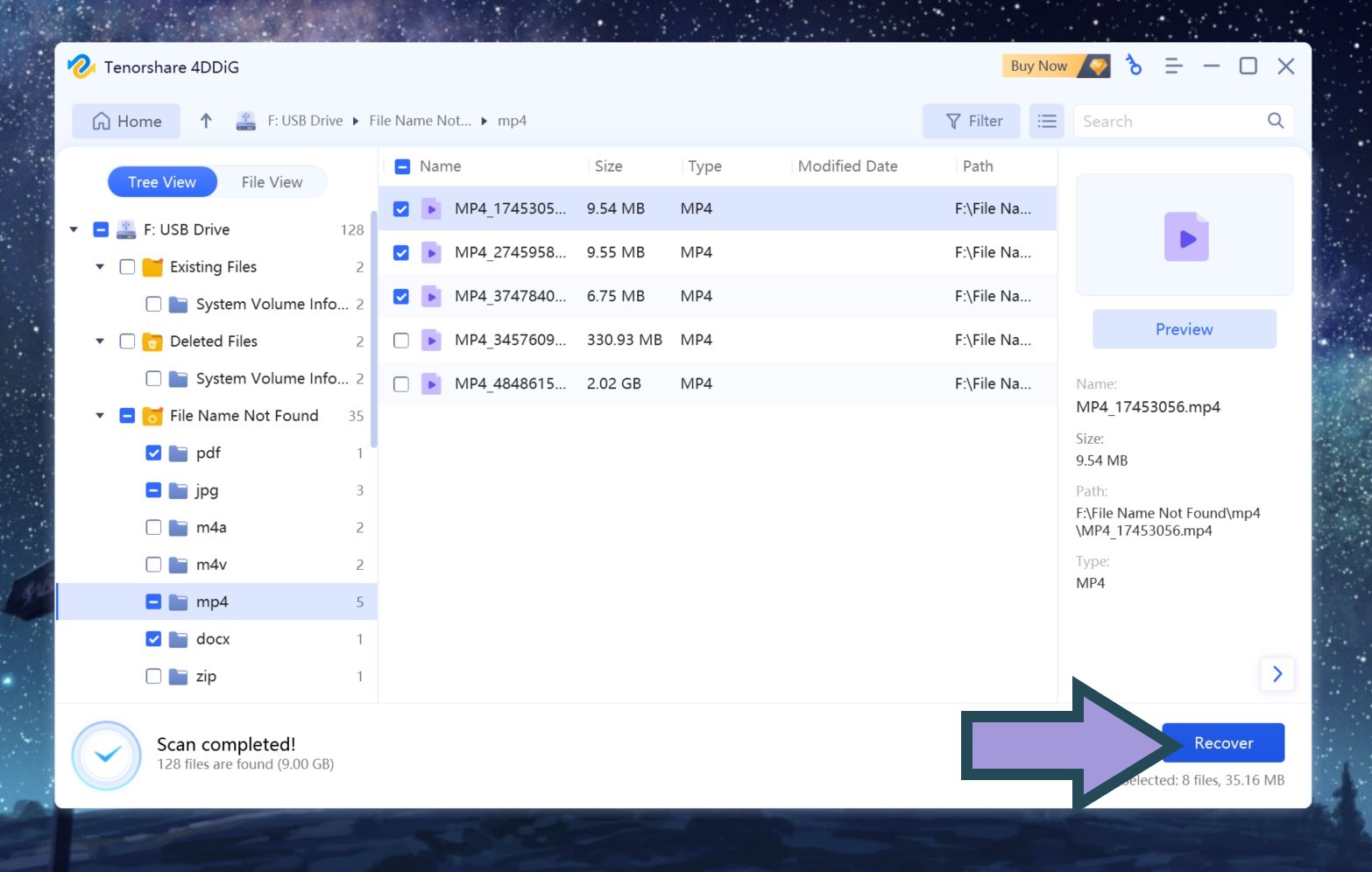 Starting the Tenorshare recovery process