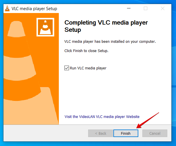 vlc media player click finish