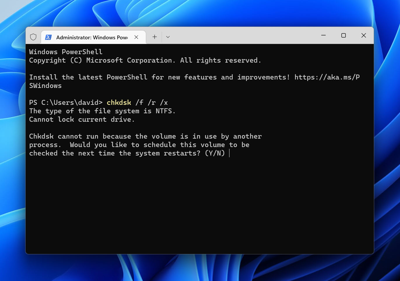windows terminal chkdsk