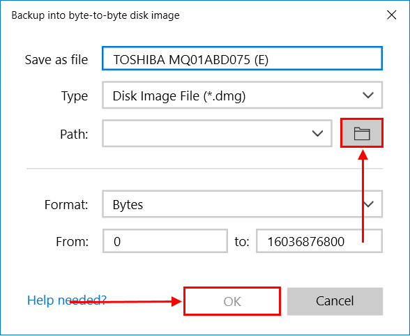 Disk Drill byte-to-byte backup dialogue box