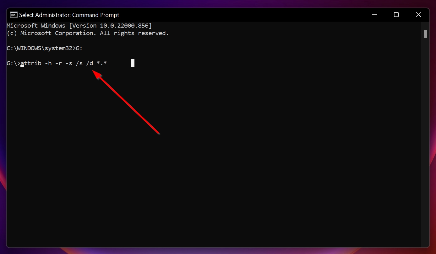 The attrib command in Windows Command Prompt.