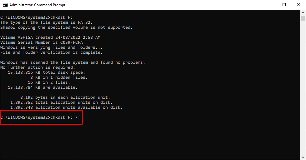 chkdsk command prompt