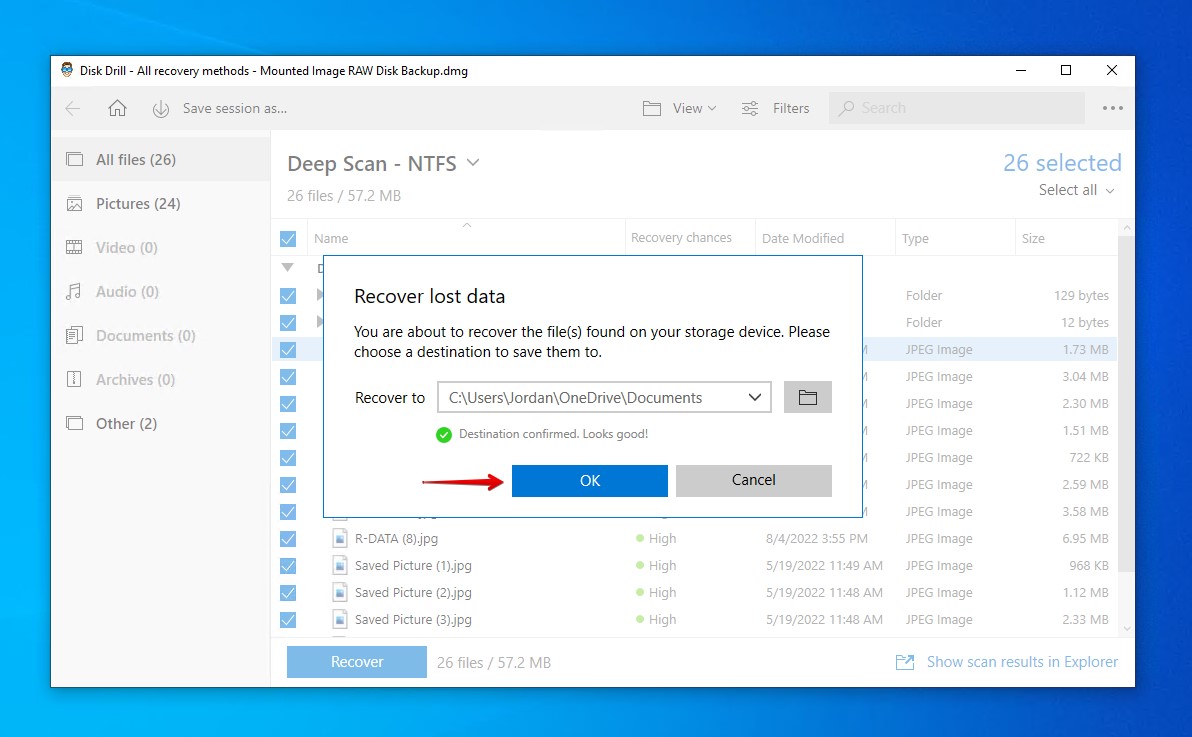 Confirming the recovery using Disk Drill.