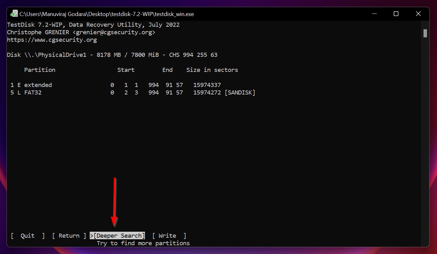 Deeper search option in TestDisk