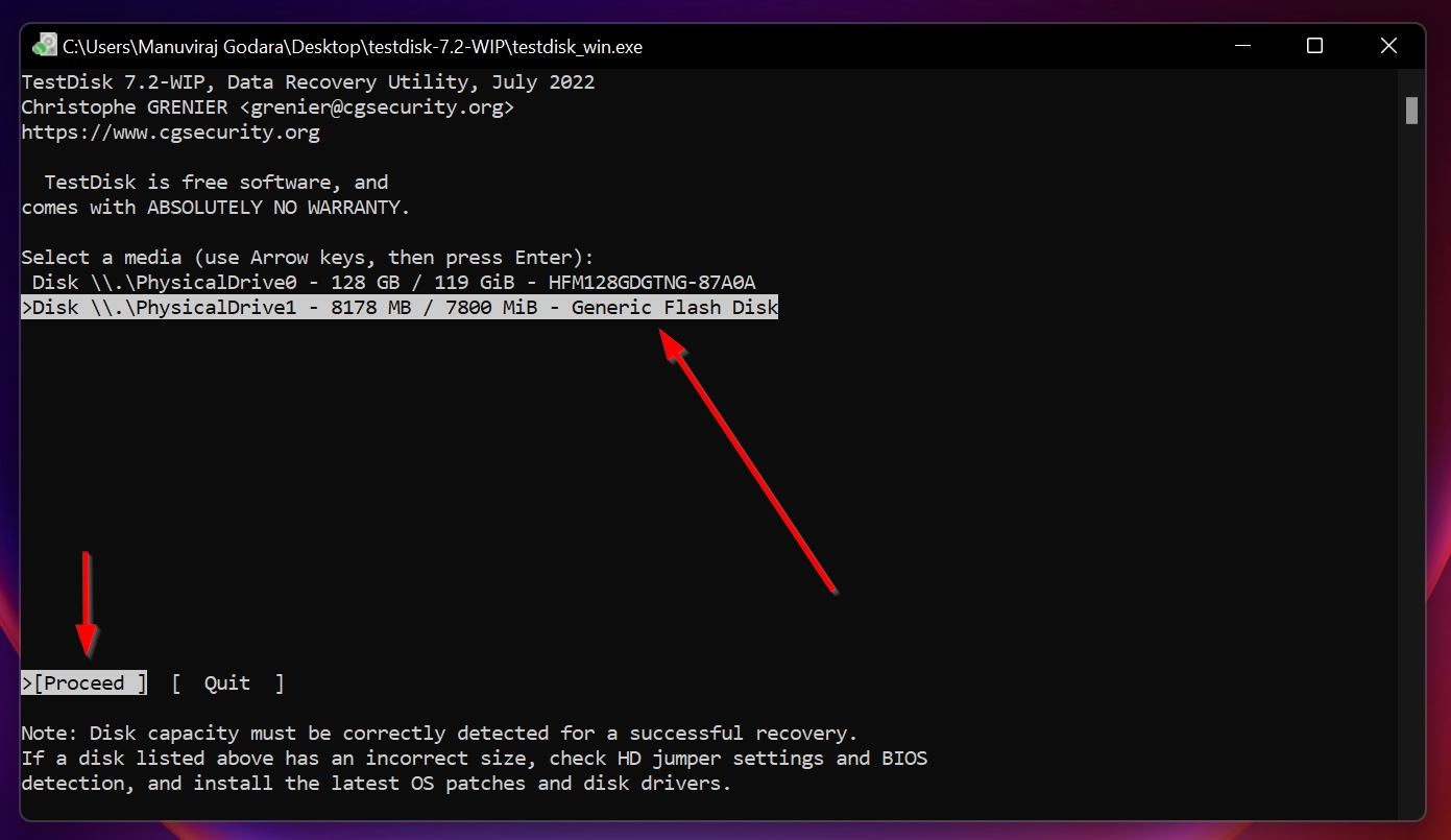 Select correct partition in TestDisk