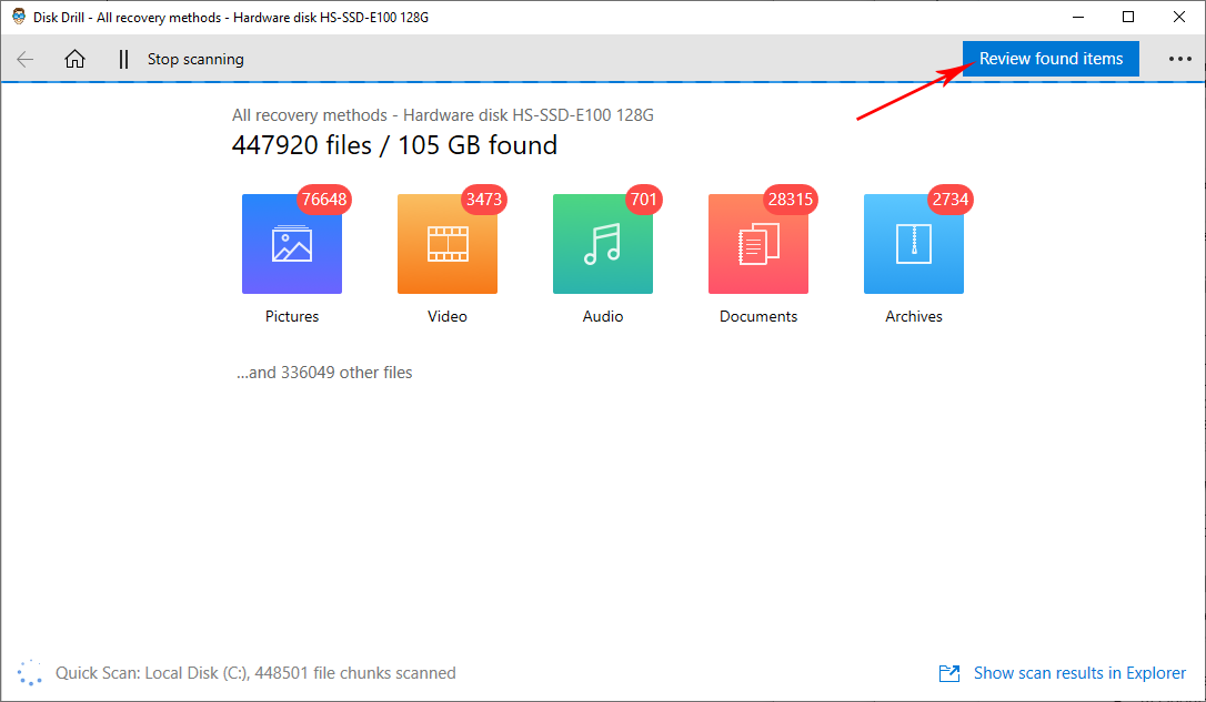 disk drill scanning files