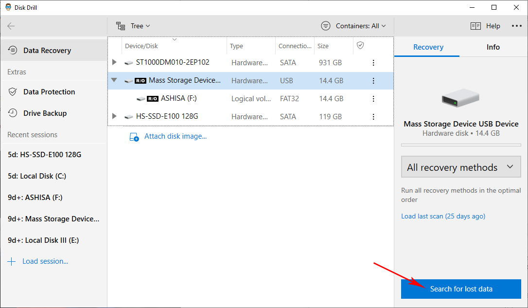 disk drill search data