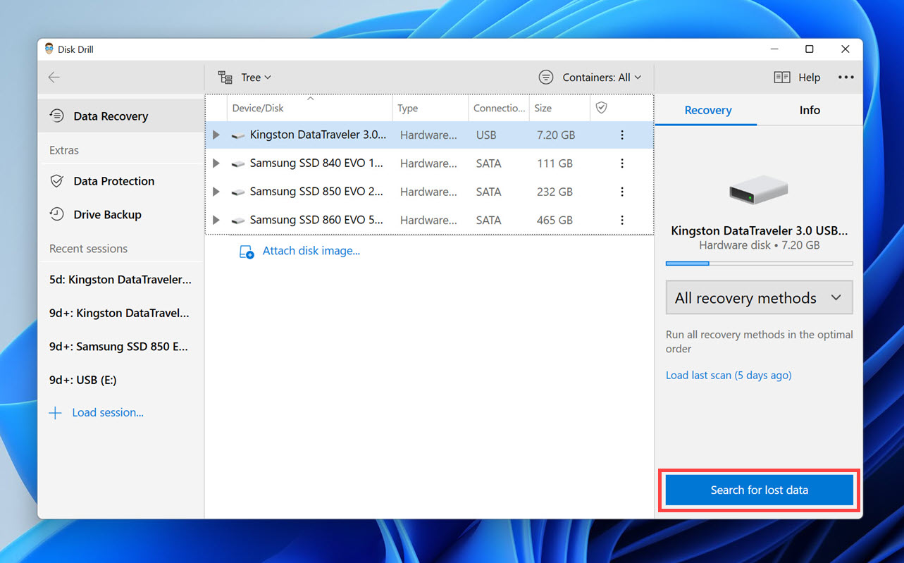 disk drill search for lost data