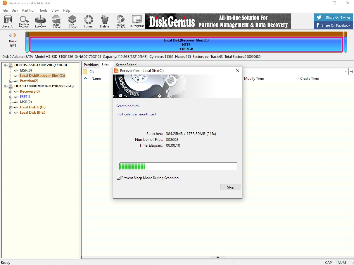 disk genius scanning