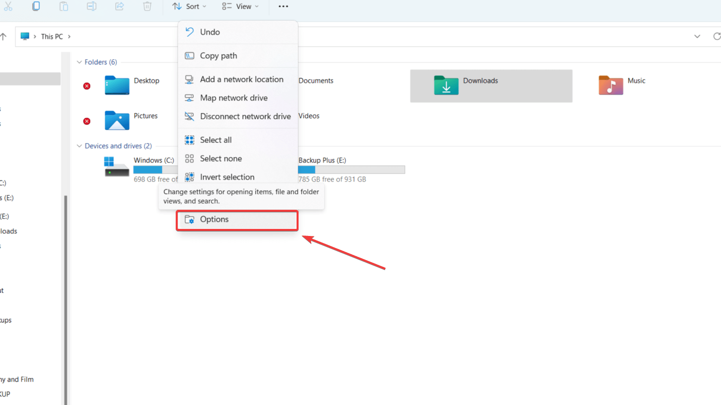 accessing file explorer options