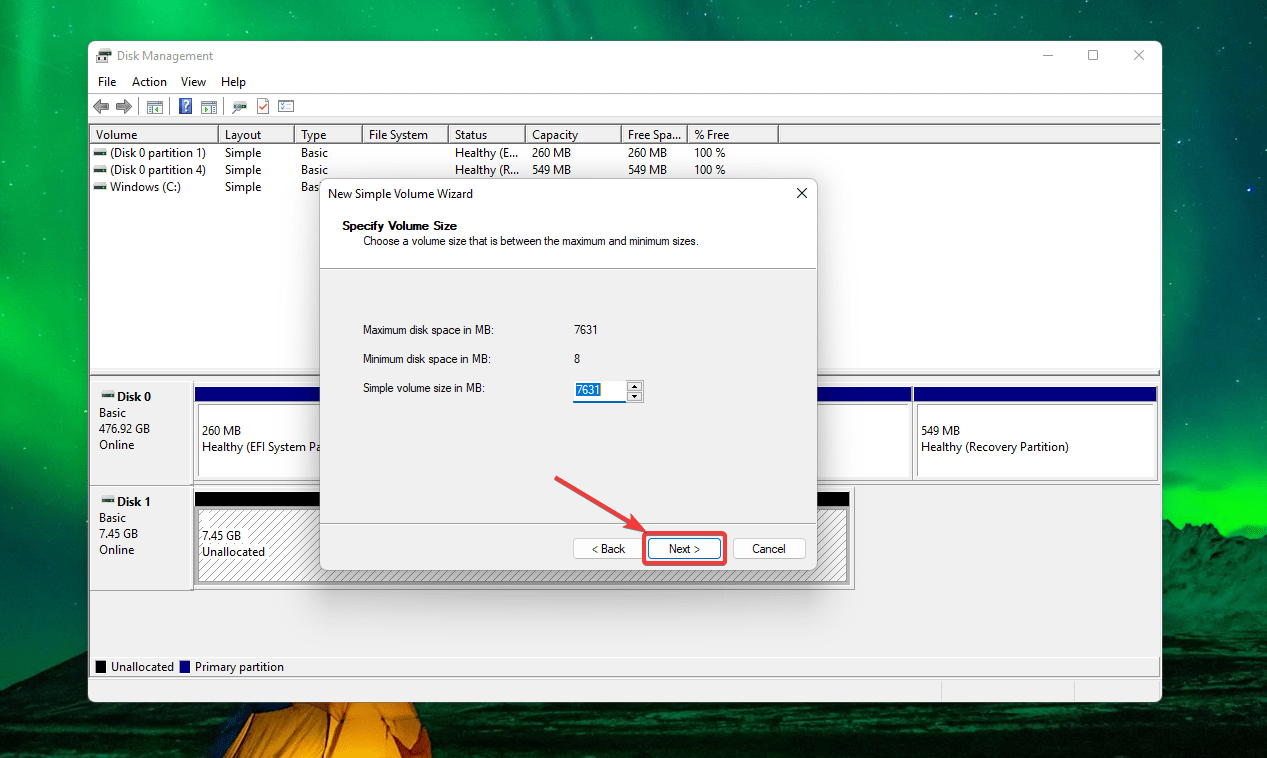 installation wizard for new volume