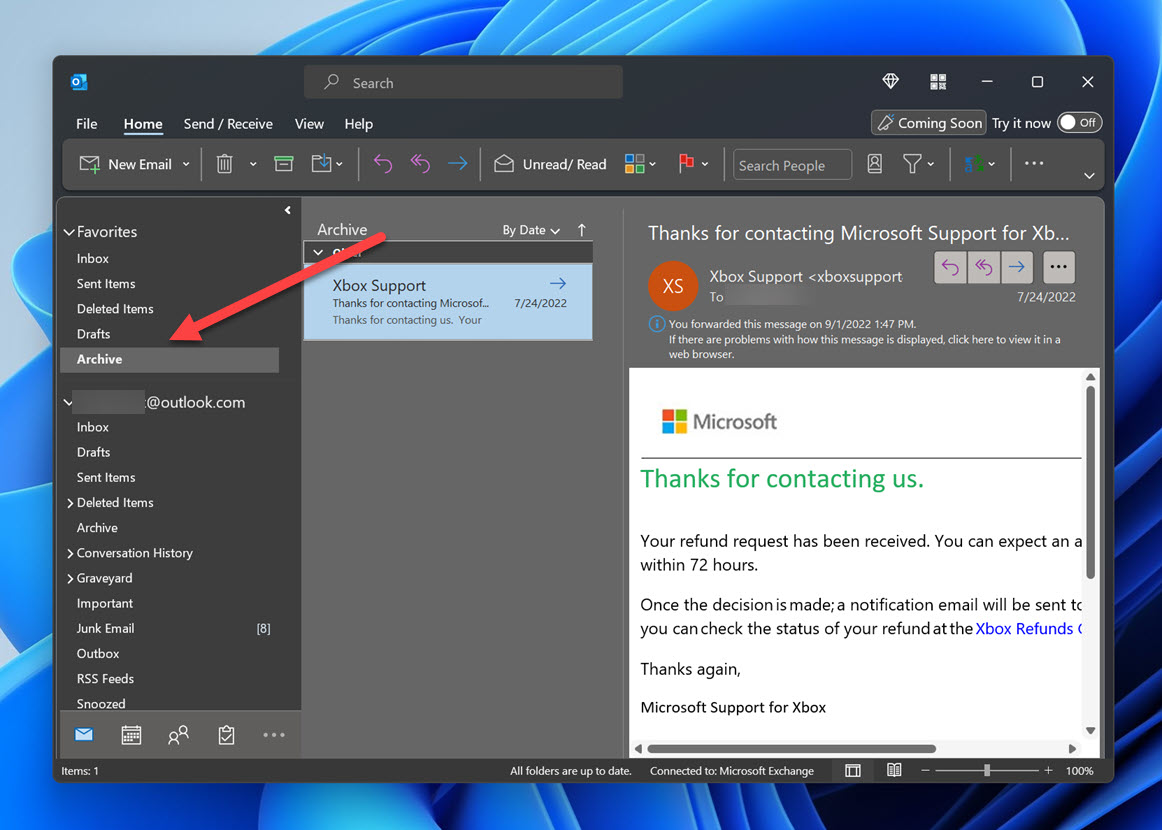 outlook archive emails