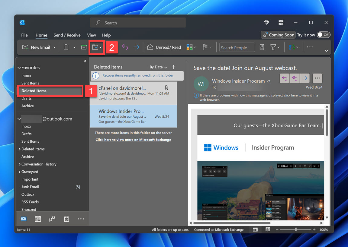 outlook recover deleted item