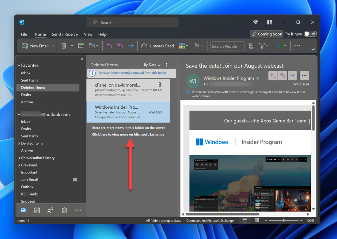 outlook view more on microsoft exchange