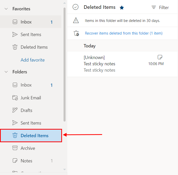 Deleted Items folder in Microsoft Outlook