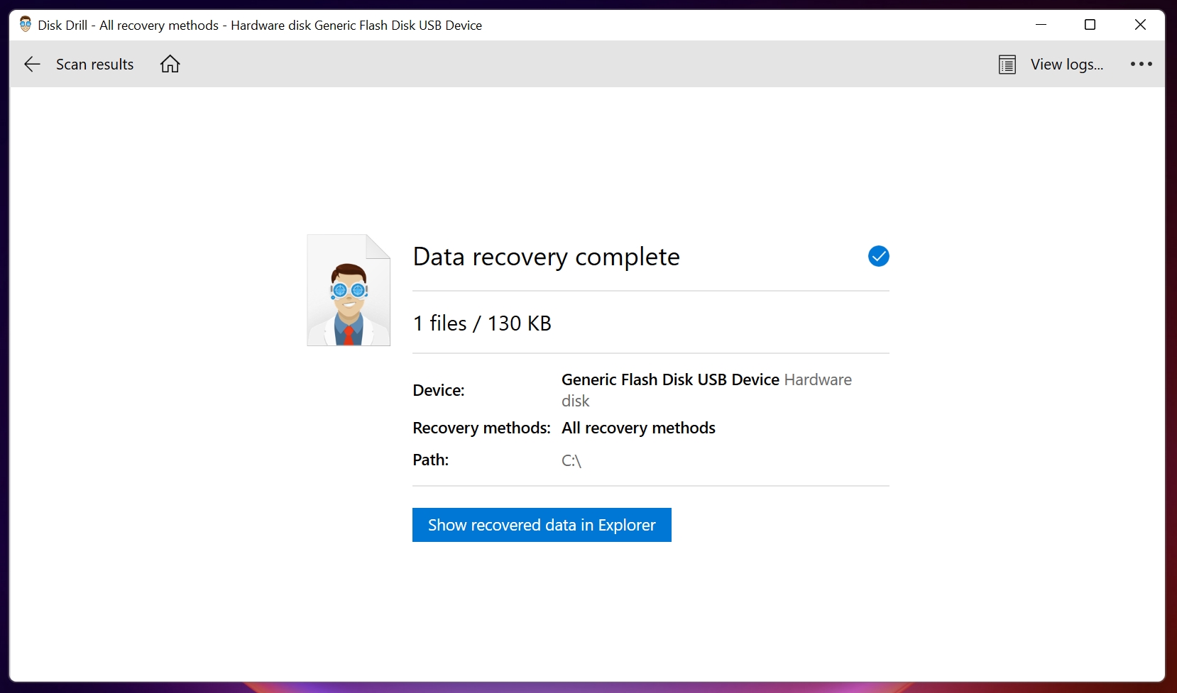 Data recovery complete screen in Disk Drill.