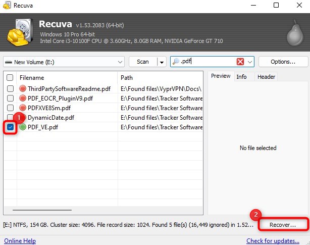 recovering files with recuva
