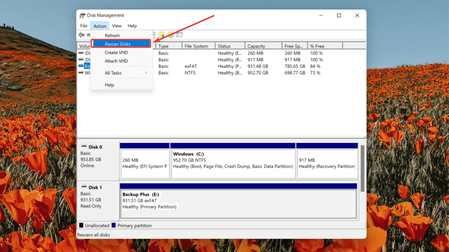 rescanning disks on disk management