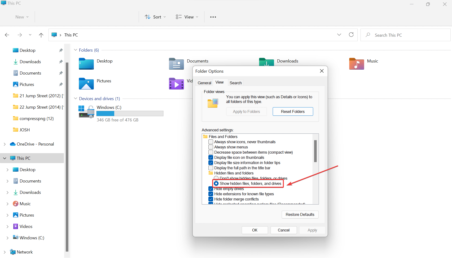 showing hidden folders from file explorer
