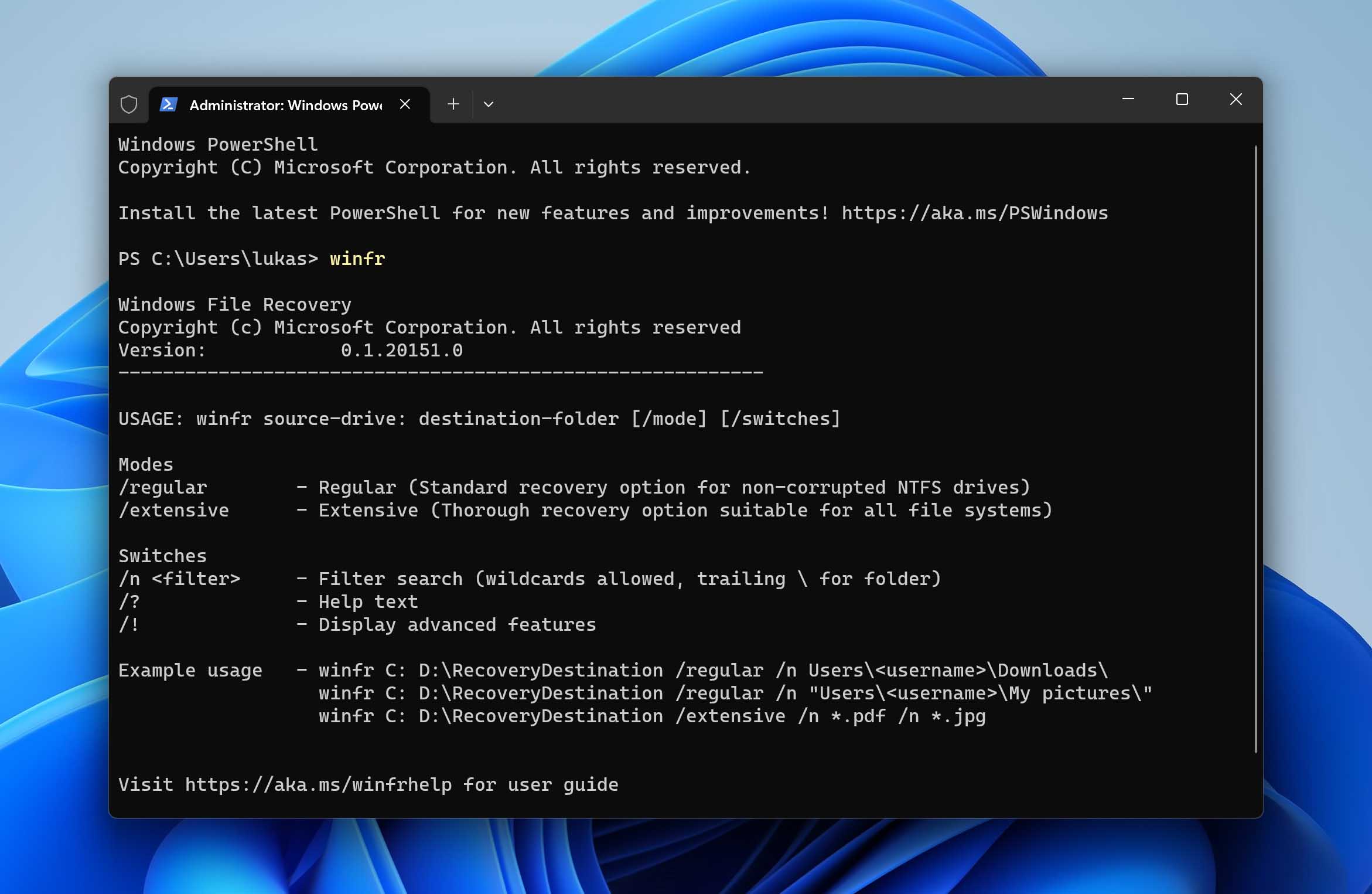 Visual depiction of the Windows File Recovery Tool, a built-in alternative to PhotoRec for recovering lost data